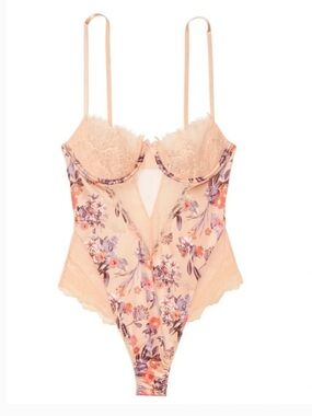 Victoria's Secret Dream Angels Balconette Peach Floral Lace Teddy | S | NWT